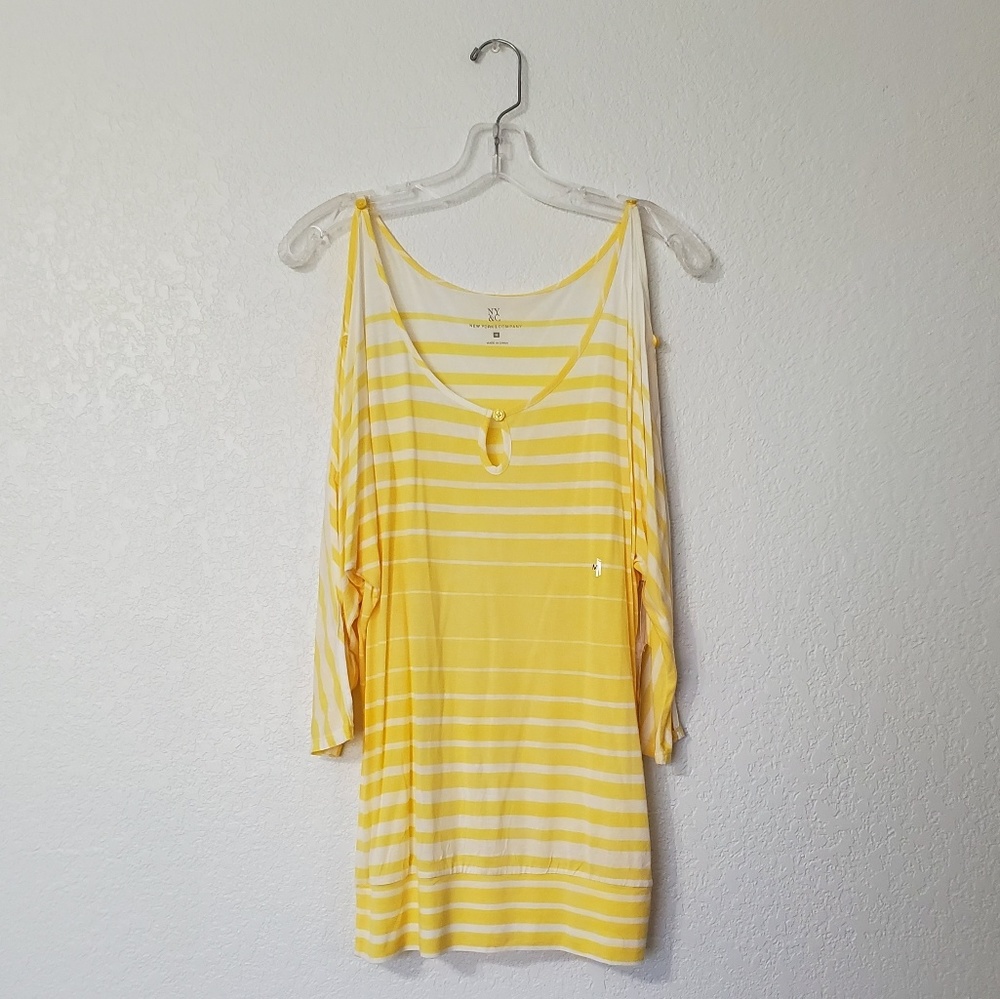 NWT Yellow & White Cold Shoulder Top
